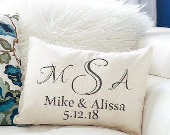Monogram pillow, couples monogram, Christmas idea, personalized pillow, wedding gift, 2nd anniversary, cotton anniversary, engagement gift