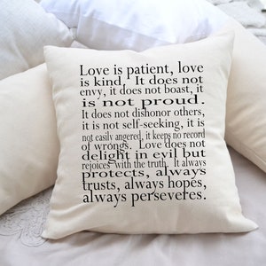 Love pillow, Anniversary gift idea, Religious gift, spritual gift, Wedding gift idea, Corinthians // Love is patient, Love is kind// Pillow image 9