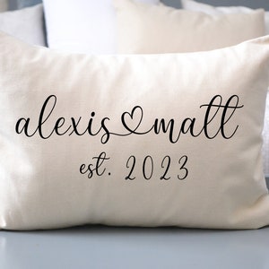 2nd anniversary gift, couples names connected with script heart, second anniversary, 2nd anniv. , couples gift, engagement gift, cotton image 3