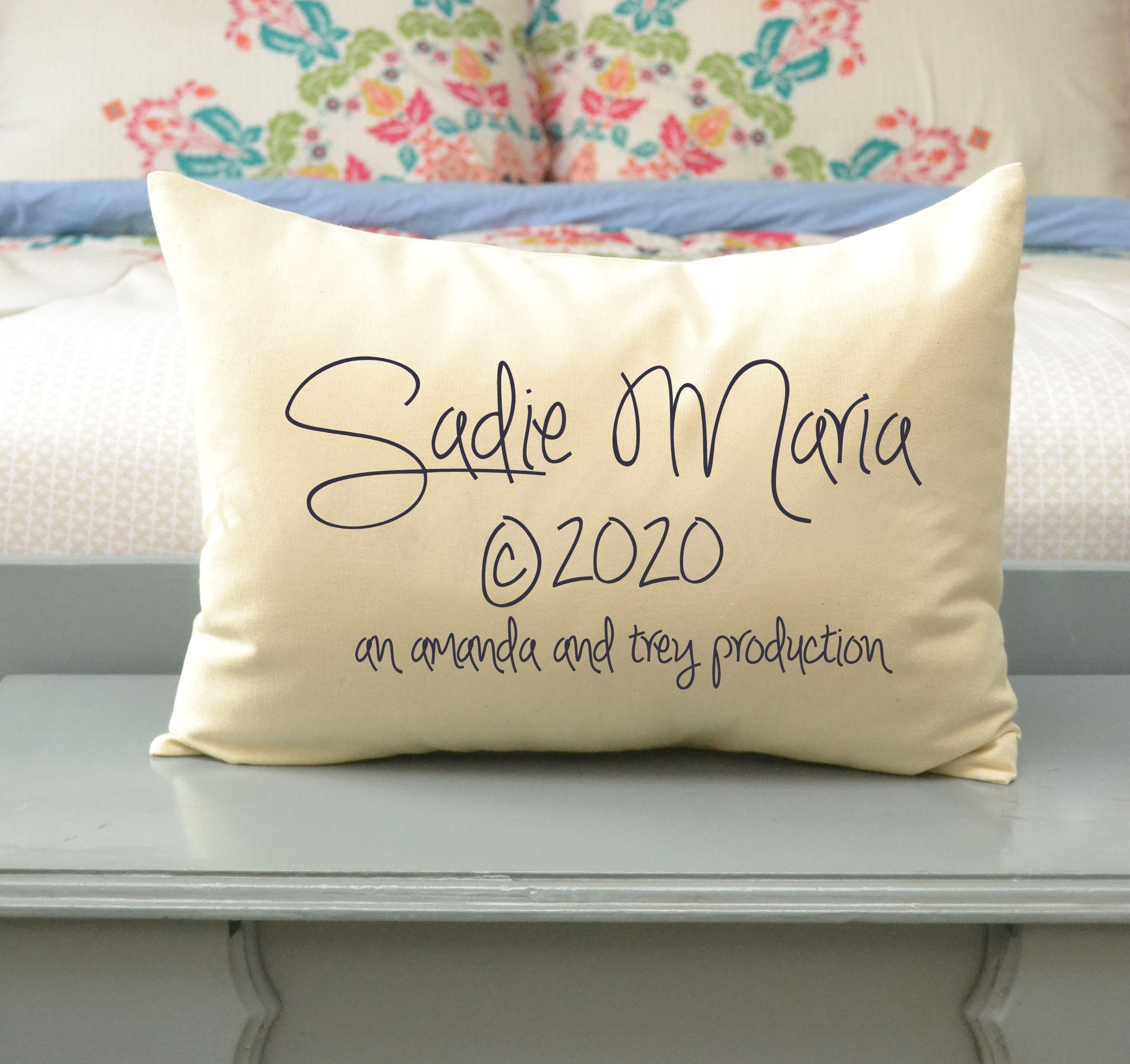 Personalized baby pillow name and copyright date production | Etsy