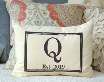Personalized pillow, cotton gift, 2nd anniversary, Monogram gift pillow, anniversary pillow, wedding pillow, family gift, Mother's Day gift