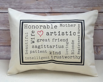 Personalized pillow, Mother's Day gift, best friend gift, adjective pillow Traits birthday pillow, birthday gift idea,Christmas gift idea