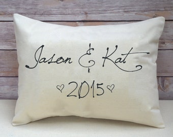 Couples gift, Christmas gift idea,  couples names, personalized pillow, script, 2nd anniversary, cotton anniversary, engagement - jason&kat