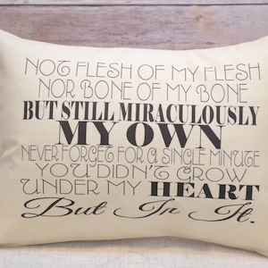Adoption gift, gotcha gift, adoption celebration, adopt pillow, new baby boy gift, baby girl gift, not bone of my bone, not flesh of my