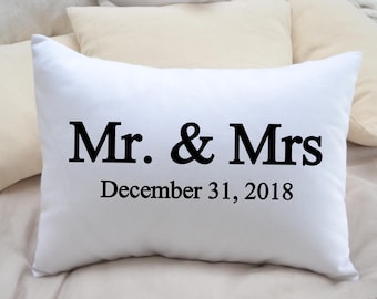 Personalized pillow, Wedding gift, Christmas gift idea, Mr  Mrs. pillow, ruby gift, Anniversary Gift, 2nd anniversary, cotton anniversary