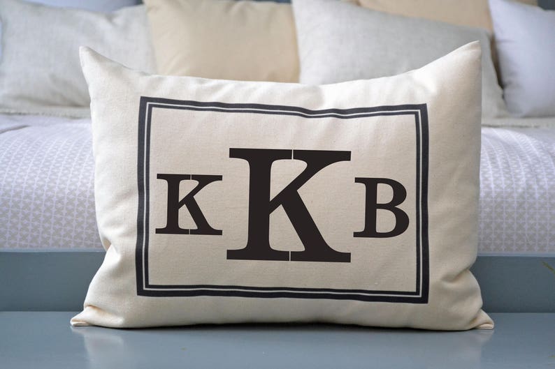 Personalized Pillow, Monogram, 4th anniv., fiance gift for her, mothers day gift, engagement, newlywed gift, cotton anniversary, 2nd anniv. Cream