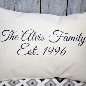 Personalized family Name pillow, 2nd anniversary, cotton anniversary, last name pillow, closing gift, trending now, best selling, new home image 1