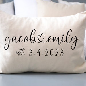 2nd anniversary gift, couples names connected with script heart, second anniversary, 2nd anniv. , couples gift, engagement gift, cotton image 4