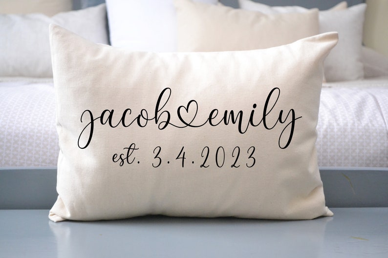 2nd anniversary gift, couples names connected with script heart, second anniversary, 2nd anniv. , couples gift, engagement gift, cotton image 4