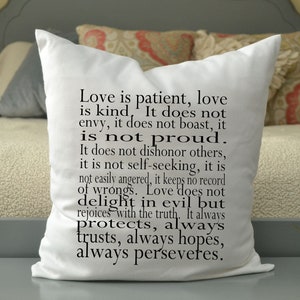 Love pillow, Anniversary gift idea, Religious gift, spritual gift, Wedding gift idea, Corinthians // Love is patient, Love is kind// Pillow image 7