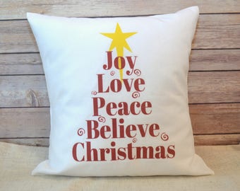 Christmas Pillow, Christmas decor, Joy, Love, Peace, Believe Pillow, Tree Decor, Decoration Pillow Chrismas star Christian Holiday,