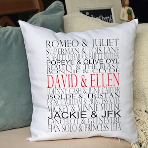 Personalized Famous couples pillow, housewarming gift, anniversary gift, Bridal shower gift, wedding pillow, Christmas gift idea  16 x 16