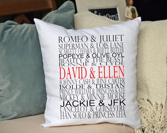 Personalized Famous couples pillow, housewarming gift, anniversary gift, Bridal shower gift, wedding pillow, Christmas gift idea  16 x 16