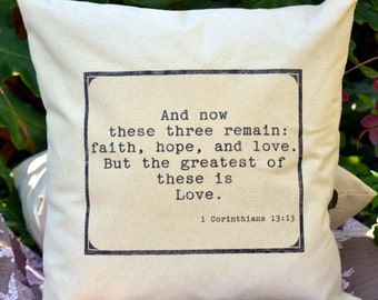 Personalized Pillow, anniversary gift idea, Religious spiritual pillow, Wedding, Christian gift, Bible, Retreat Pillow, Corinthians Pillow #