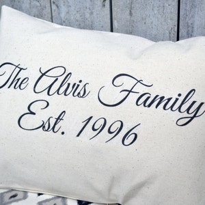 Personalized family Name pillow, 2nd anniversary, cotton anniversary, last name pillow, closing gift, trending now, best selling, new home image 2