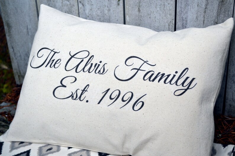 Personalized family Name pillow, 2nd anniversary, cotton anniversary, last name pillow, closing gift, trending now, best selling, new home image 2