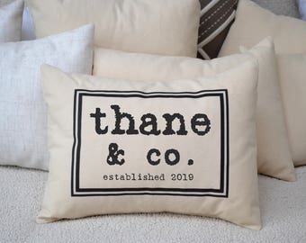 Personalized Family name Pillow,  housewarming gift, Anniversary gift,  typewriter font, family pillow