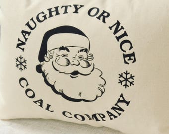 Vintage Santa, Vintage Christmas Pillow, farmhouse style , Santa pillow, Naughty or Nice pillow, Snowflakes, Christmas decor, Coal Pillow