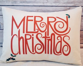 Merry Christmas Pillow cover, Christian Holiday Decor, Holly, Christmas Decorations, Santa, Christ Birth Holiday,