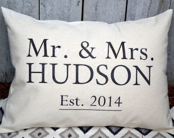 Personalized 2nd anniversary Cotton gift, Mr. & Mrs.  housewarming, wedding gift, decorative pillow, Mother's Day, housewarming gift #