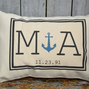 Anniversary gift, Anchor pillow, wedding gift, Cotton anniversary, 2nd Anniversary, decorative pillow, Nautical gift, Couples, monogram image 6