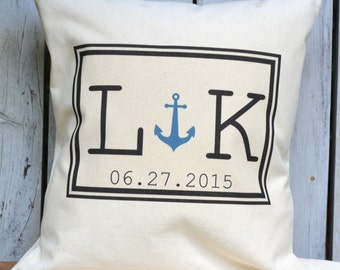 Personalized Pillow,  Anchor pillow, for him, Cotton anniversary,  2nd Anniv., Nautical gift, Couple gift, anniversary gift, boating gift,