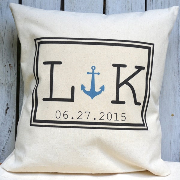 Personalized Pillow,  Anchor pillow, for him, Cotton anniversary,  2nd Anniv., Nautical gift, Couple gift, anniversary gift, boating gift,