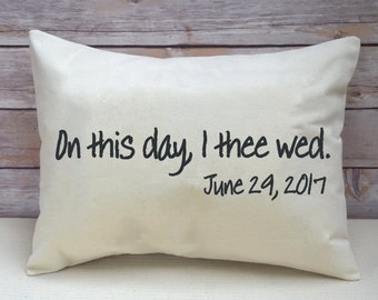 Personalized pillow, Christmas gift idea, kneeling pillow, vows, wedding pillow, newlywed pillow , Anniversary pillow Date - I thee wed