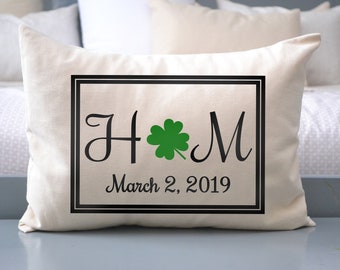 Shamrock pillow, Irish pillow, 2nd anniversary Personalized pillow wedding pillow newlywed pillow, good luck gift