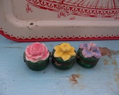three flower on top trinket boxes