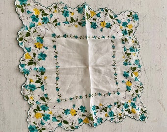 hanky / teal flowers vintage hanky