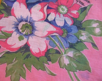 hanky / pink with blue vintage hanky