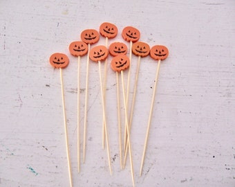 pumpkin head wooden party picks