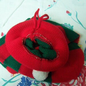 Chaussette De Noël Style Victorian - Velours Côtelé & Soie Avec Grelots - Vintage - Occasion