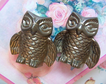 two solid brass owl figurines