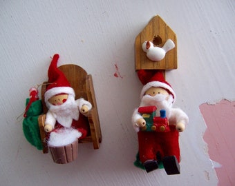 christmas / two little wooden christmas decorations