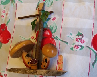 asian wooden mushroom figurine