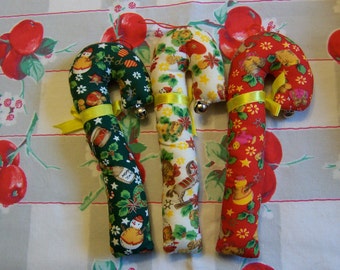 ornaments / three handmade candy cane ornaments