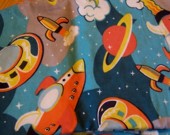 blanket / spaceships and rockets flannel blanket and burp cloths