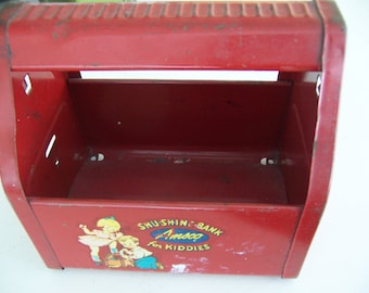 bank  / metal toy tote carry bank box