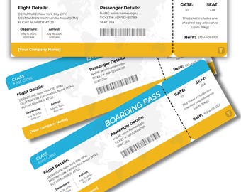 Editable Boarding Pass Canva Template, Printable Airline Ticket ...