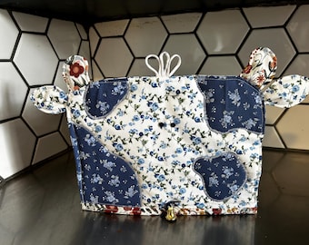 Cow Toaster Cover quilted appliqued fits 2 slice toaster blues