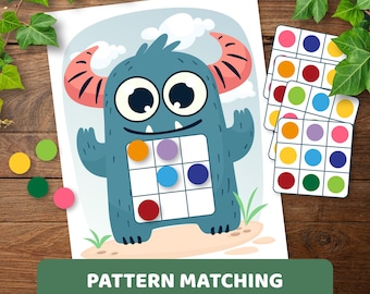 Color Pattern Puzzle for Kids, Monster Matching Game Printable, Preschool Toddler