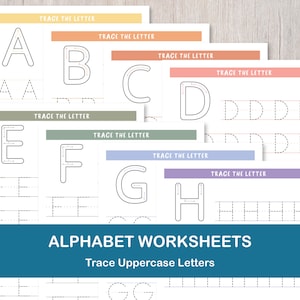 Uppercase Alphabet Tracing Worksheets | Colorful Printable Letter Worksheets for Kids | Digital Download