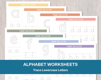Lowercase Alphabet Tracing Worksheets | Colorful Printable Letter Worksheets for Kids | Digital Download