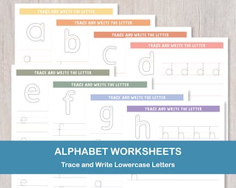 Handwriting Practice Sheets, Lowercase Alphabet Letters, Colorful Printable Letter Worksheets for Kids | Digital Download