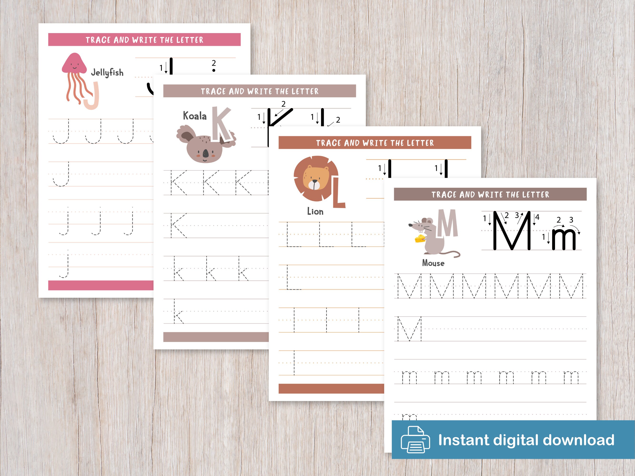 Animal Alphabet Tracing Worksheets: A-Z Letter Practice (digital ...