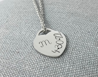 Engrave heart charm necklace, stamped heart charm, Personalized Heart Necklace, Engraved heart necklace, new Mom Necklace, Girl Gift
