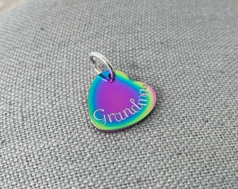 Personalized Pendant,  Name Charm, Engraved Jewelry, Stainless steel heart rainbow charm