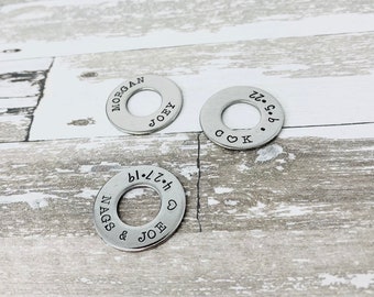 Personalized Hand Stamped Washer, travel tokens, hypoallergenic, engrave washer, Token, name charm, eternity token, stainless steel 7/8”